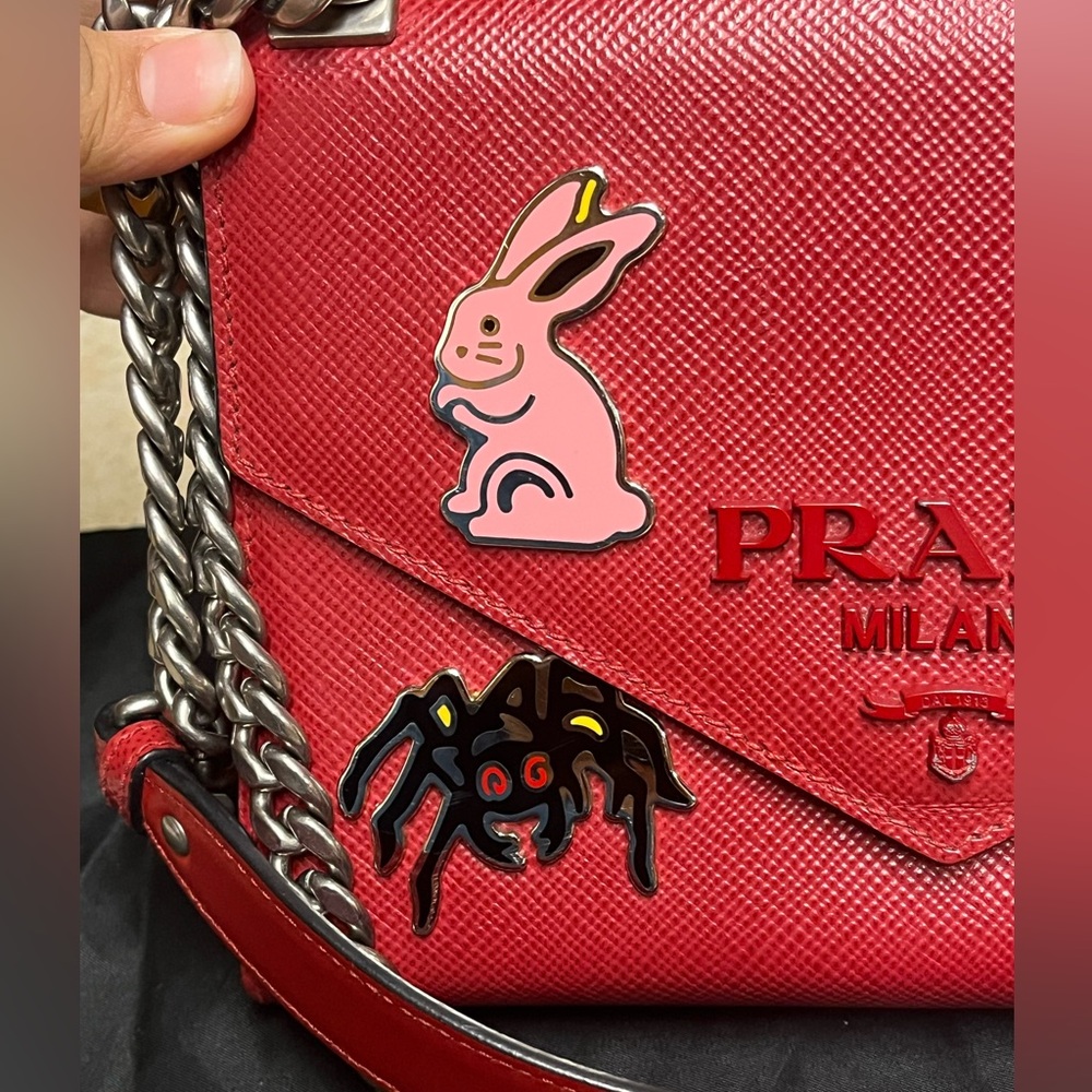 RARE✨Prada Red Monochrome Embellished small shoulder bag✨ - Picture 7 of 15